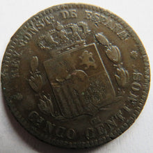 Load image into Gallery viewer, 1877 Spain 5 Centimos Coin
