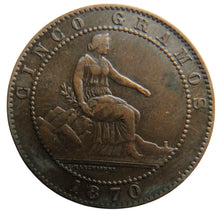 Load image into Gallery viewer, 1870 Spain 5 Centimos Coin
