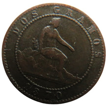 Load image into Gallery viewer, 1870 Spain 2 Centimos Coin
