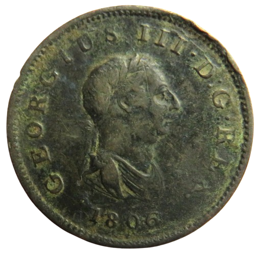 1806 King George III Halfpenny Coin - Great Britain