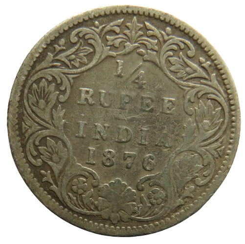 1876 Queen Victoria India Silver 1/4 Rupee Coin