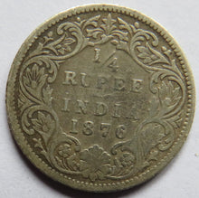 Load image into Gallery viewer, 1876 Queen Victoria India Silver 1/4 Rupee Coin
