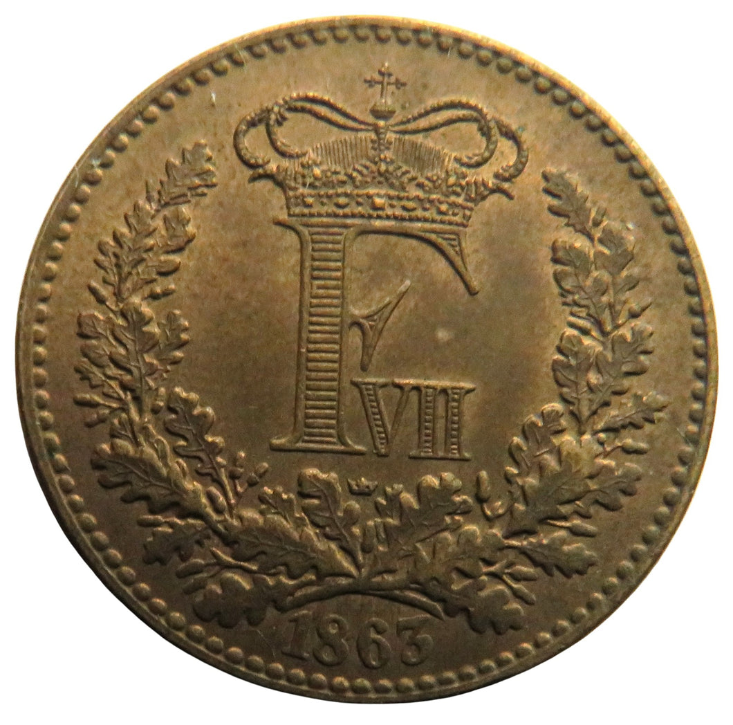 1863 Denmark 1 Skilling Rigsmont Coin In High Grade