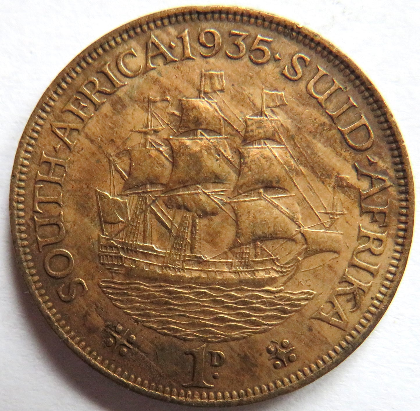 1935 King George V South Africa One Penny Coin