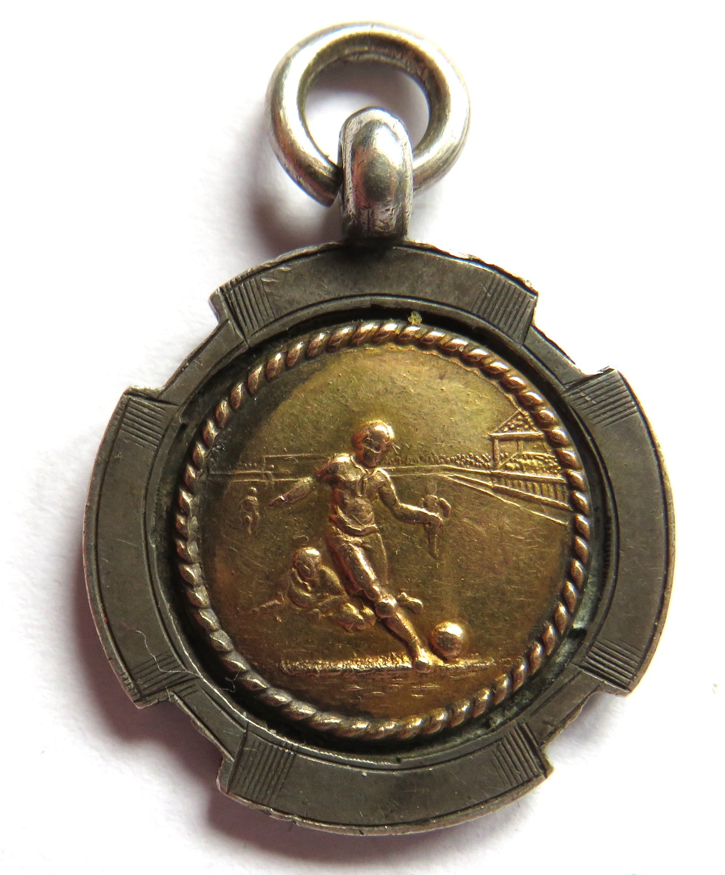 Antique Silver & Gold Football Fob Medal 1923-24