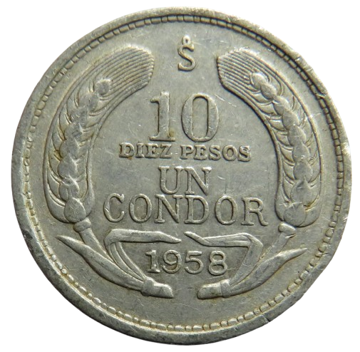 1958 Chile 10 Pesos Coin