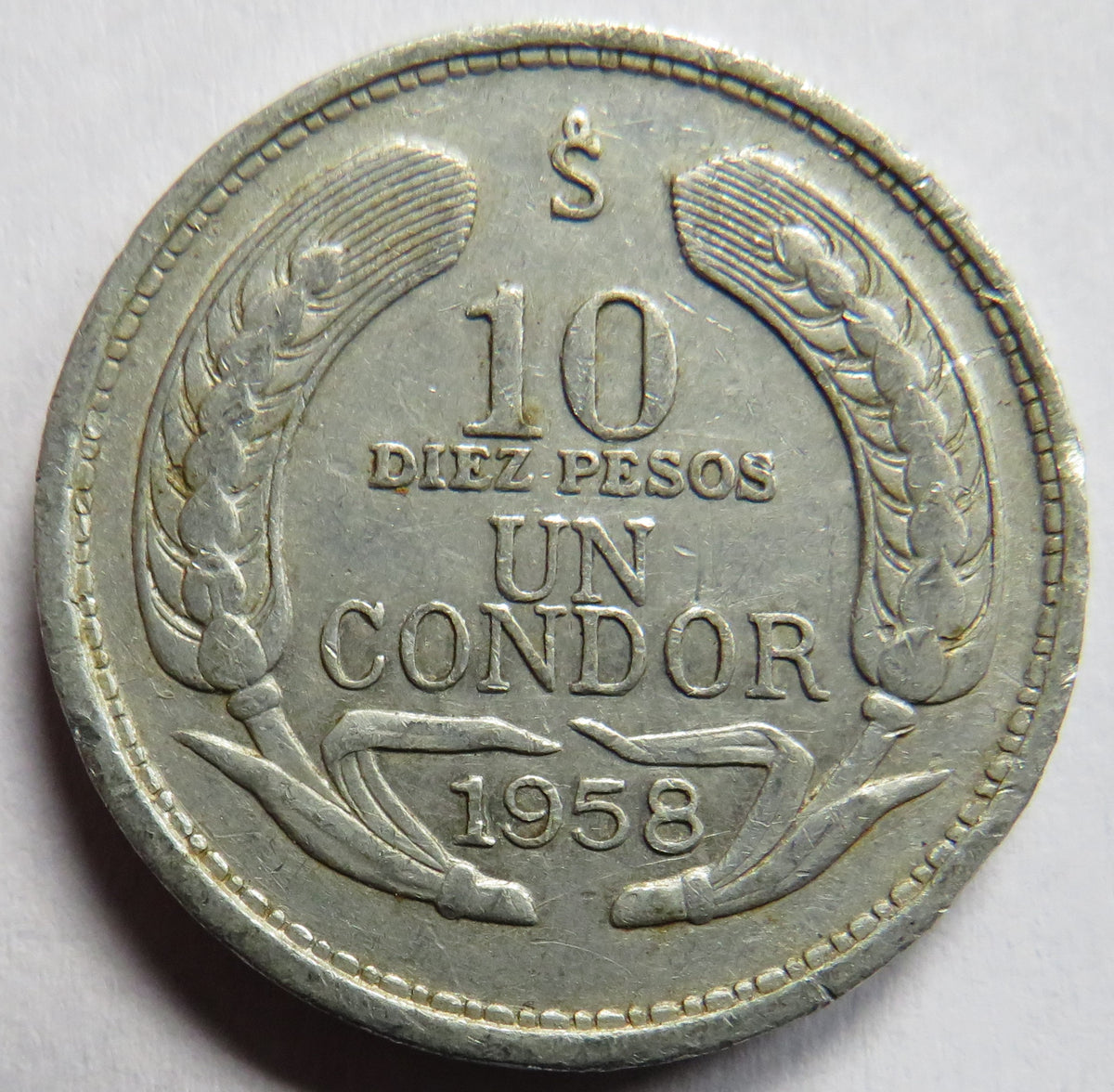 1958 Chile 10 Pesos Coin