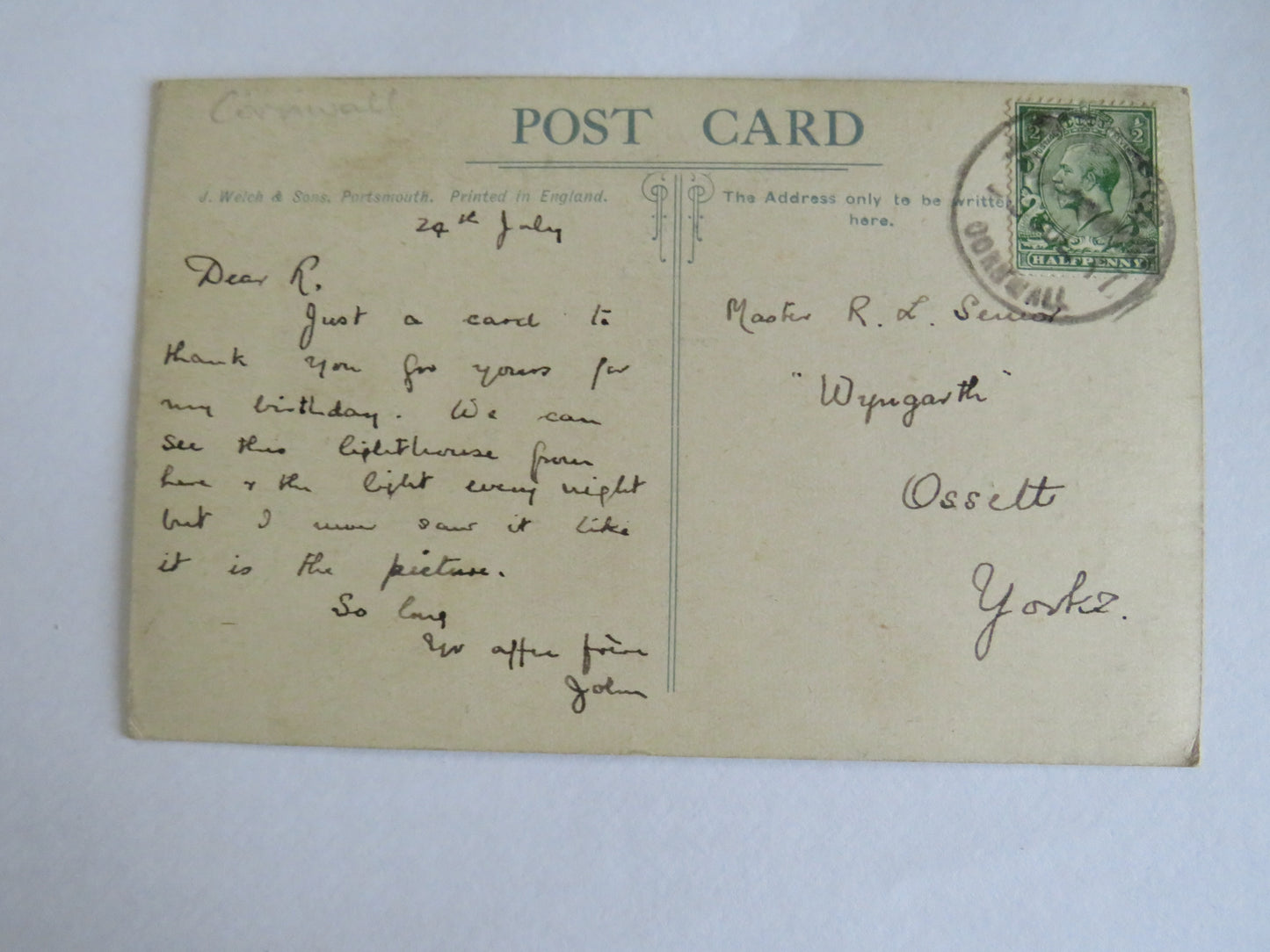 Vintage Postcard of Eddystone, Lighthouse 1917