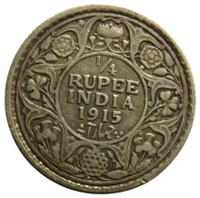 Load image into Gallery viewer, 1915 King George V India Silver 1/4 Quarter Rupee Scarce
