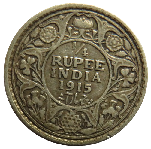 1915 King George V India Silver 1/4 Quarter Rupee Scarce