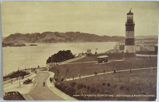 Vintage Postcard of Plymouth Eddystone Lighthouse & Mount Edgcumbe