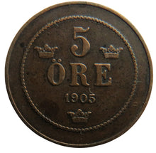 Load image into Gallery viewer, 1905 Sweden 5 Ore Coin
