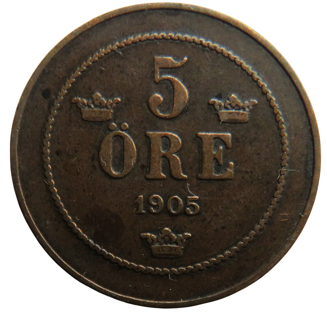 1905 Sweden 5 Ore Coin