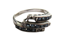 Load image into Gallery viewer, 1980&#39;s Sterling Silver, Clear &amp; Blue Stone Ring - L &amp; 1/2
