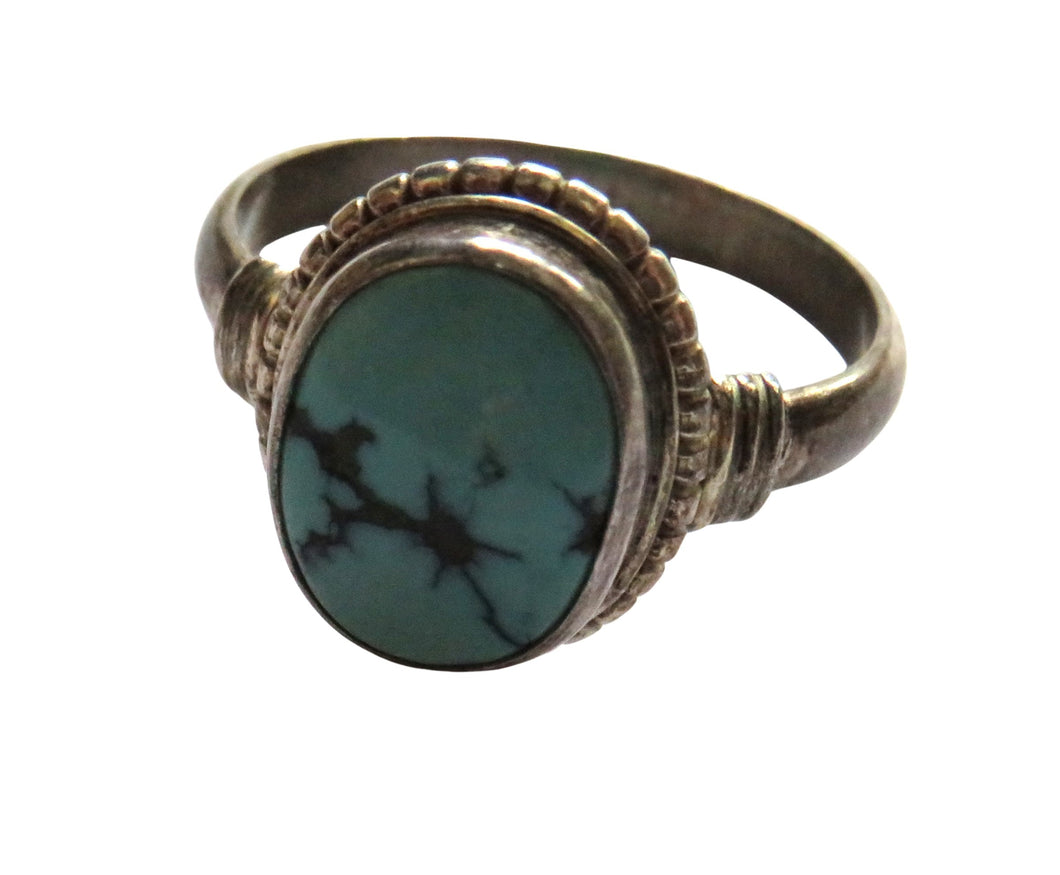 Vintage Ladies Sterling Silver & Turquoise Ring - UK Size N & 1/2