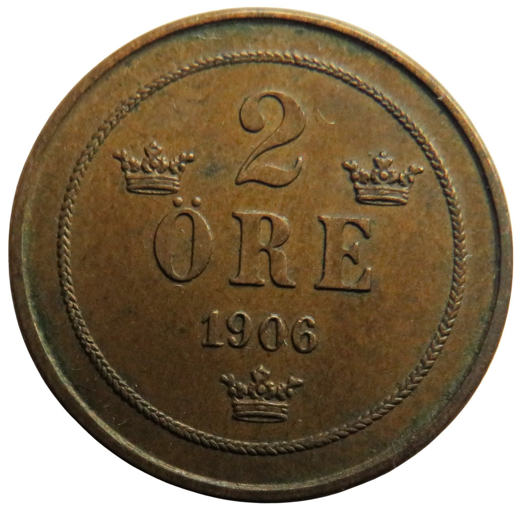 1906 Sweden 2 Ore Coin In Better Grade