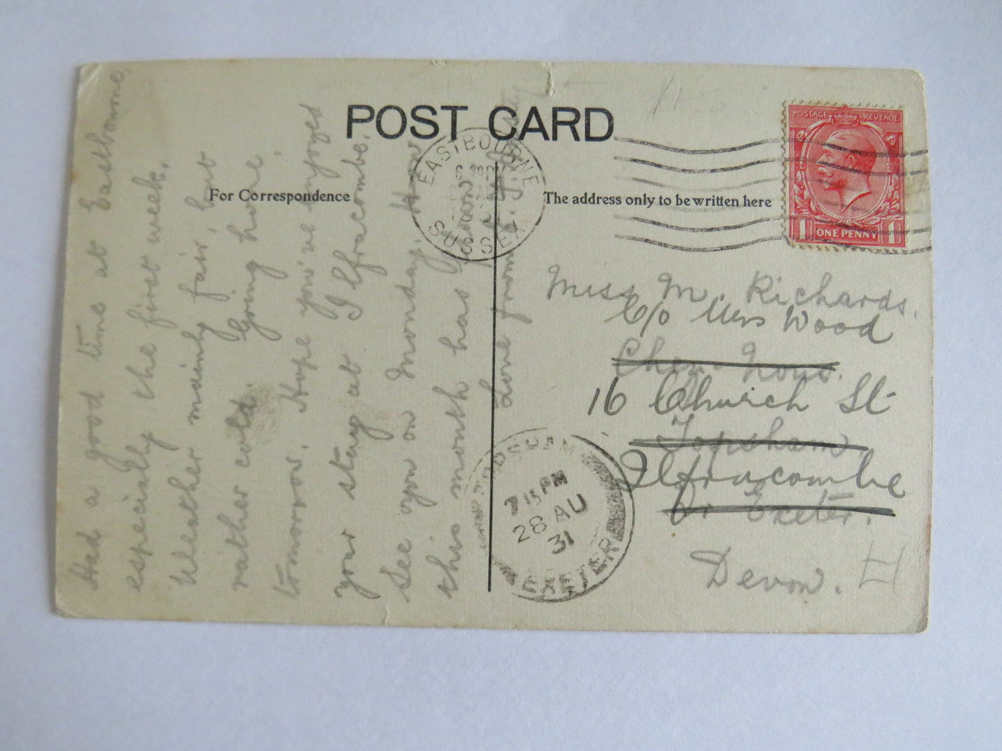 Vintage Postcard of Beachy Head Lighthouse, Eastbourne 1931