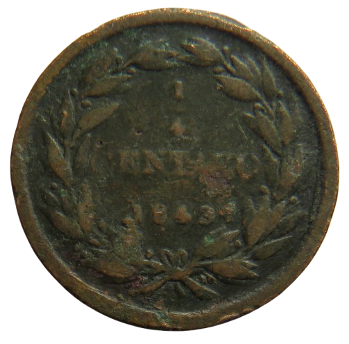 1843 Venezuela 1/4 Centavo Coin