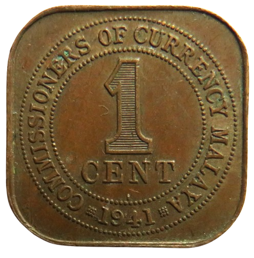 1941 King George VI Commissioners of Currency Malaya 1 Cent Coin