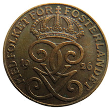 Load image into Gallery viewer, 1926 Sweden 2 Ore Coin
