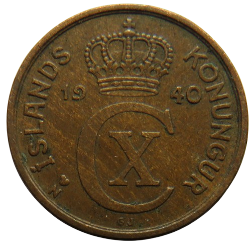 1940 Iceland 2 Aurar Coin image 1