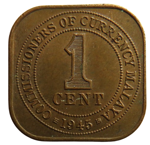 1945 King George VI Commissioners of Currency Malaya 1 Cent Coin