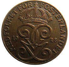 Load image into Gallery viewer, 1928 Sweden 2 Ore Coin
