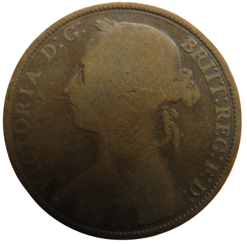 1885 Queen Victoria Bun Head One Penny Coin - Great Britain