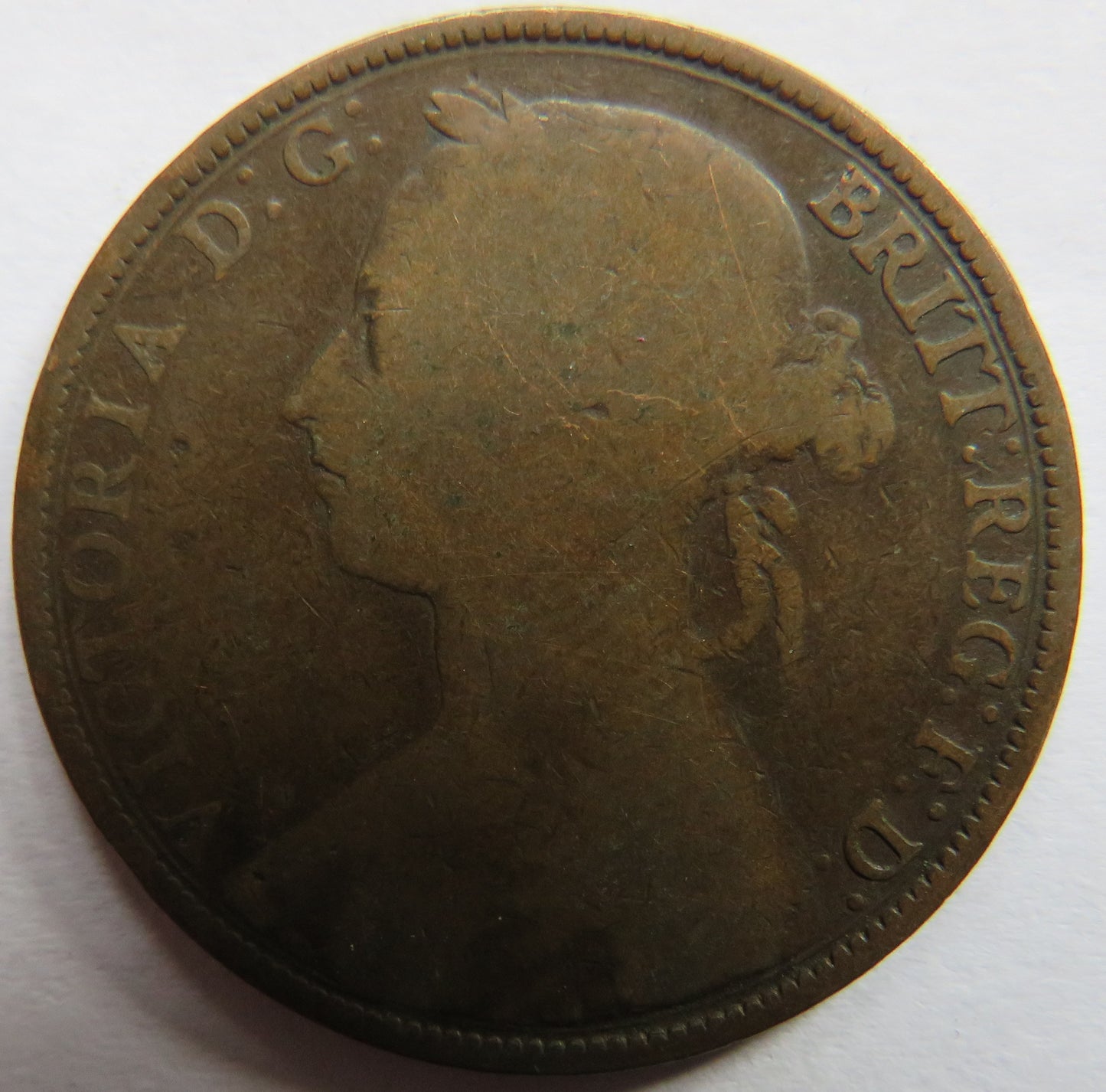 1885 Queen Victoria Bun Head One Penny Coin - Great Britain