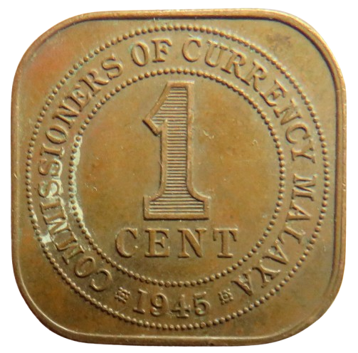 1945 King George VI Commissioners of Currency Malaya 1 Cent Coin