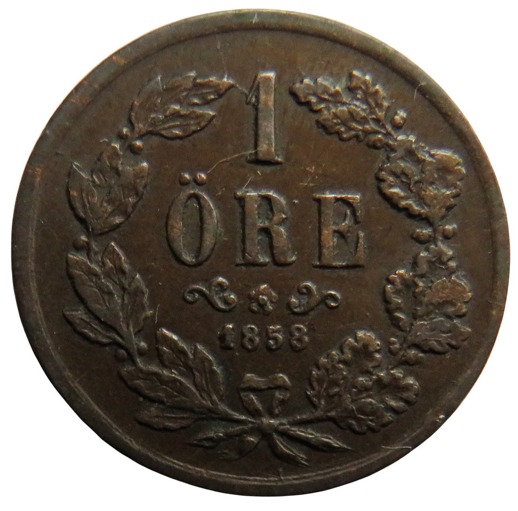 1858 Sweden One Ore Coin