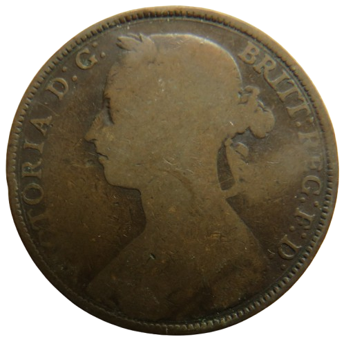 1885 Queen Victoria Bun Head One Penny Coin - Great Britain