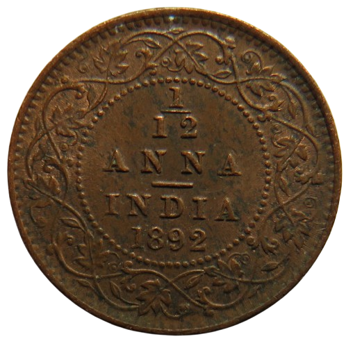 1892 Queen Victoria India 1/12 Anna Coin