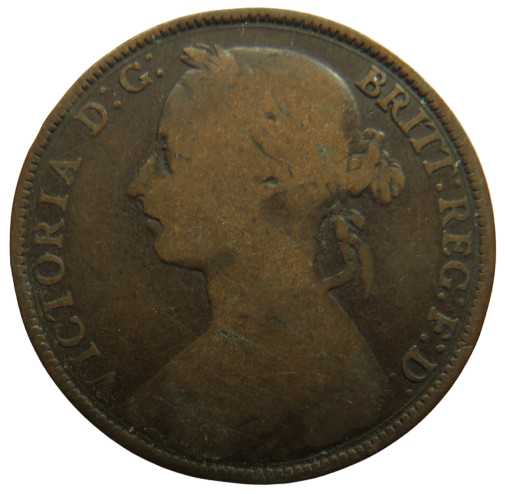 1886 Queen Victoria Bun Head One Penny Coin - Great Britain