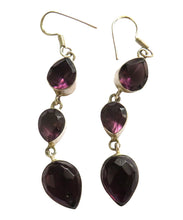 Load image into Gallery viewer, Vintage Pair of Ladies Sterling Silver &amp; Purple Stone Drop Earrings
