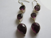 Load image into Gallery viewer, Vintage Pair of Ladies Sterling Silver &amp; Purple Stone Drop Earrings
