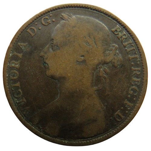 1889 Queen Victoria Bun Head One Penny Coin - Great Britain