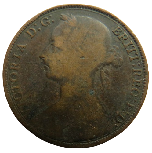 1889 Queen Victoria Bun Head One Penny Coin - Great Britain