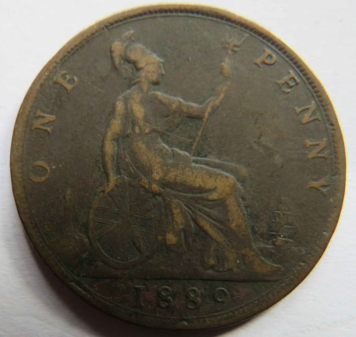 1889 Queen Victoria Bun Head One Penny Coin - Great Britain