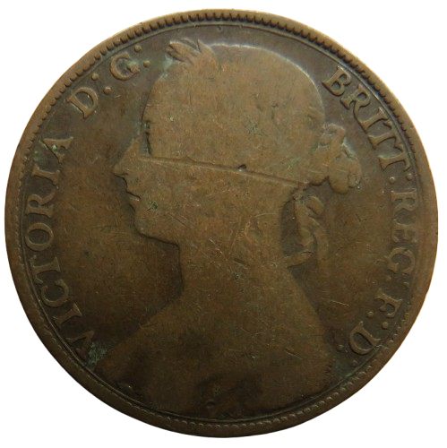 1889 Queen Victoria Bun Head One Penny Coin - Great Britain