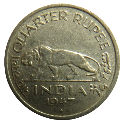 1947 King George VI India 1/4 Rupee Coin