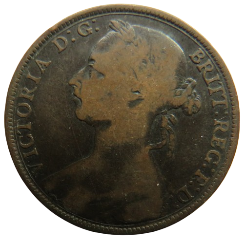 1890 Queen Victoria Bun Head One Penny Coin - Great Britain