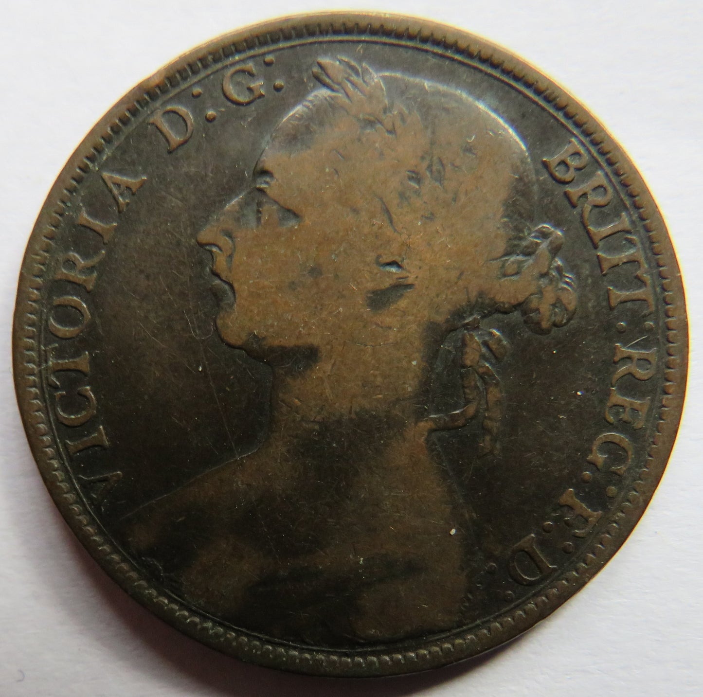 1890 Queen Victoria Bun Head One Penny Coin - Great Britain