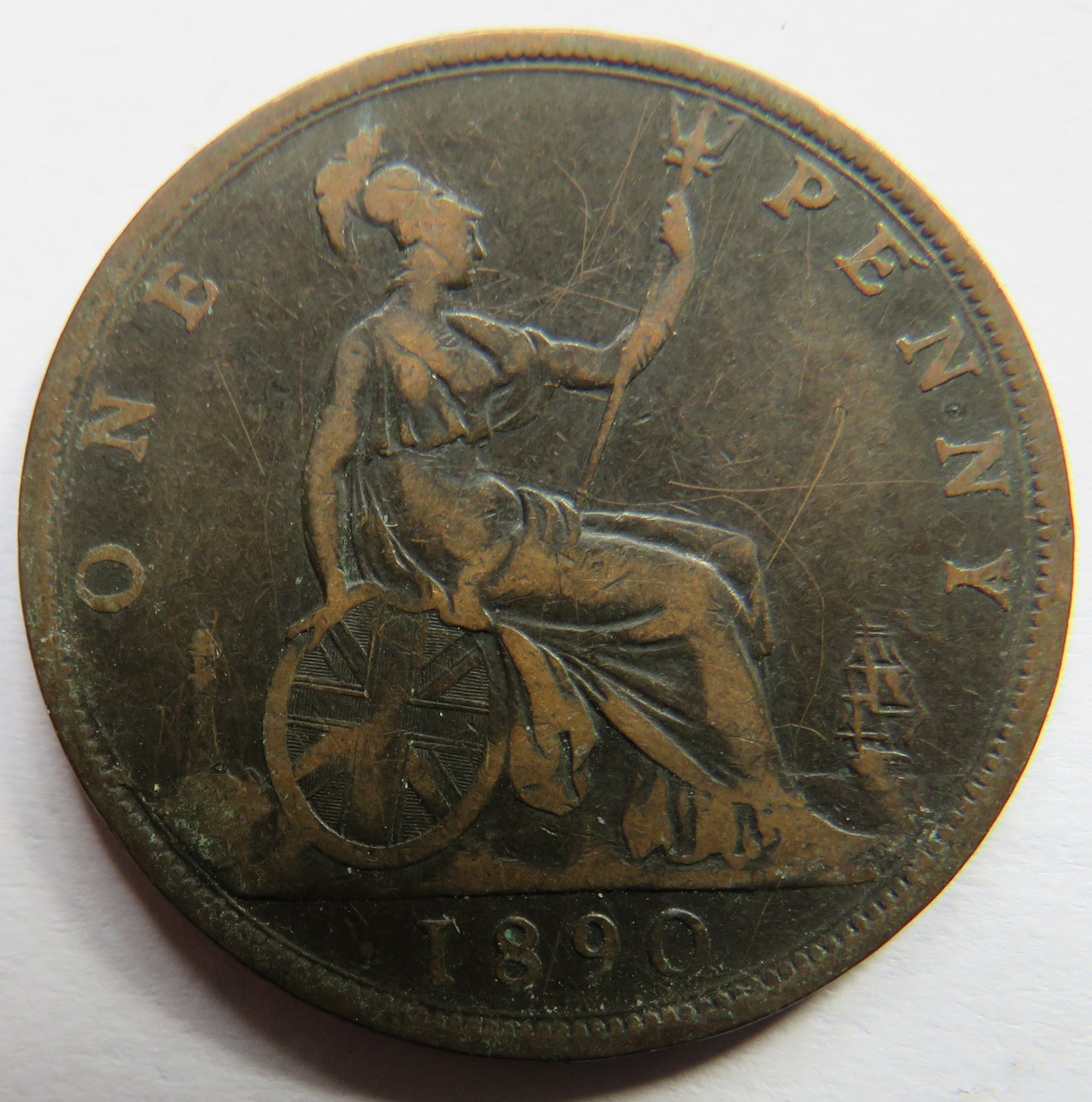 1890 Queen Victoria Bun Head One Penny Coin - Great Britain