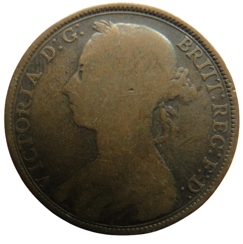1891 Queen Victoria Bun Head One Penny Coin - Great Britain