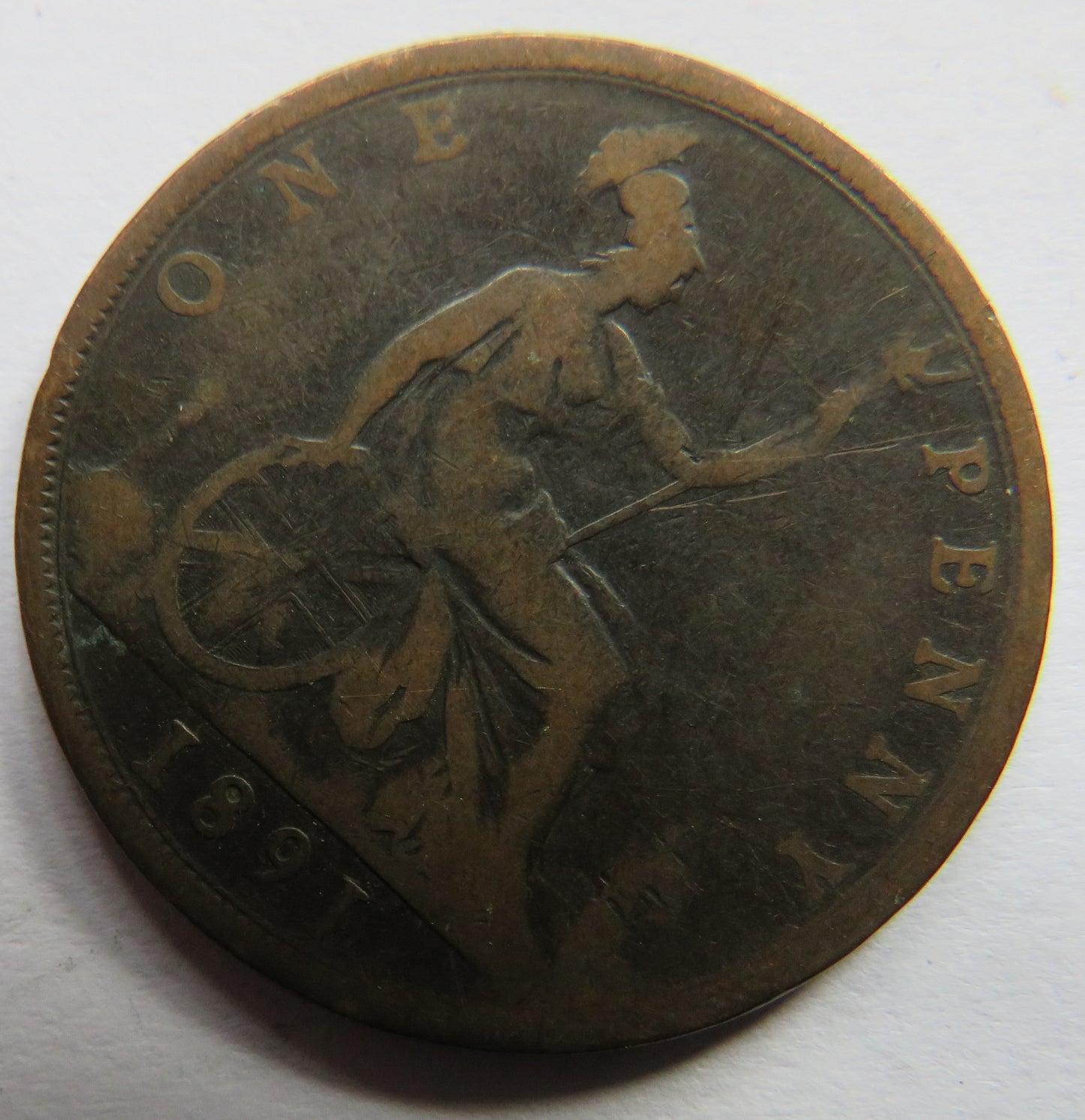 1891 Queen Victoria Bun Head One Penny Coin - Great Britain
