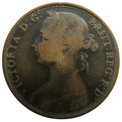 1891 Queen Victoria Bun Head One Penny Coin - Great Britain