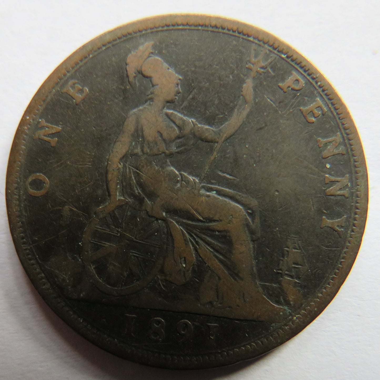 1891 Queen Victoria Bun Head One Penny Coin - Great Britain