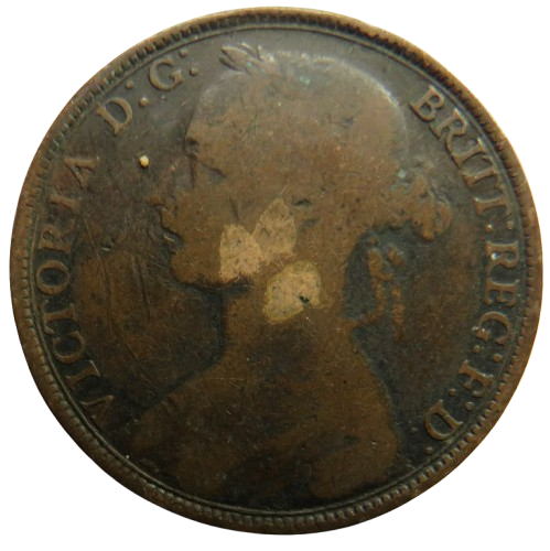 1891 Queen Victoria Bun Head One Penny Coin - Great Britain