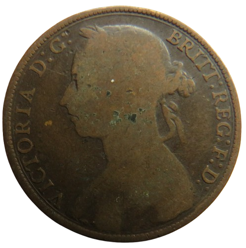 1891 Queen Victoria Bun Head One Penny Coin - Great Britain